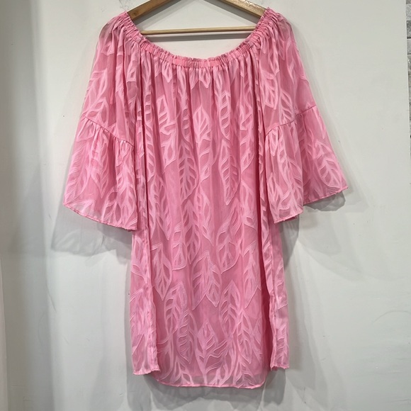Lilly Pulitzer Nevie Off The Shoulder Cover Dress in Pink Floral Sheer size M - Picture 5 of 15